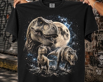 Dinosaur Moon Halftone PNG T Rex Raptor Prehistoric Design Old school graphic tees | DTF Transfer | Digital Download