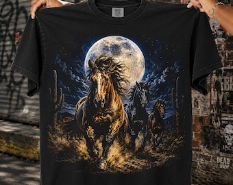 Running Horses Moon Halftone PNG Western Desert | Vintage Halftone Design Old school graphic tees | DTF Transfer (Digital Download)