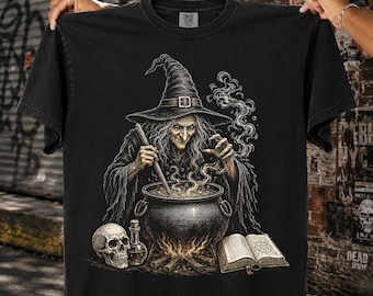Witch Cauldron Halftone PNG Gothic Halloween Spell Book Design | DTF Transfer | Digital Download