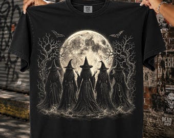 Witch Coven Halftone PNG Full Moon Gothic Halloween Design | DTF Transfer | Digital Download
