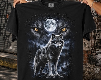 Luna Lobo Semitono PNG Espíritu Lobo Vida Silvestre Luna Llena Diseño Camisetas gráficas de la vieja escuela / Transferencia DTF / Descarga digital