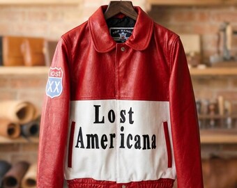 Lost Americana Rot Weiße Leder Bomberjacke – Handgemachte Varsity Style Tonight Show
