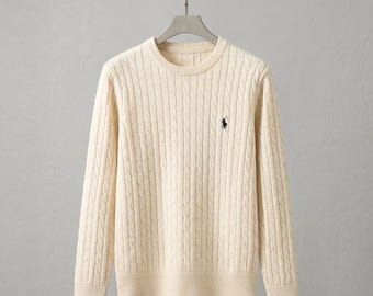 Ralph Lauren Poloshirt Creme Zopfmuster Wollpullover | Klassischer Preppy Rundhalspullover