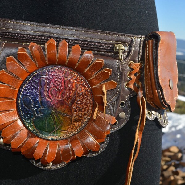 Jerry garcia rainbow leather pocket belt- utility belt M