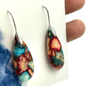 Boucles d&#39;oreilles en jaspe en argent sterling/Cadeau fait main/Boucles d&#39;oreilles en pierres précieuses
