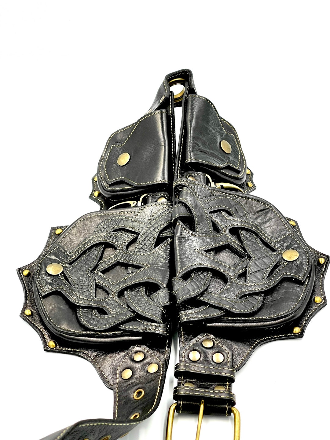 Black Leather Utility Belt/ Leather Fanny Pack/ Leather Festival Belt