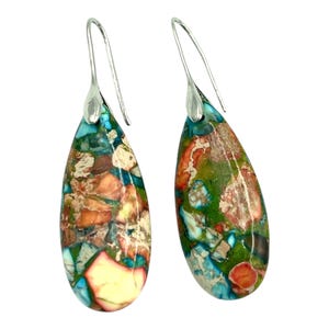 Boucles d&#39;oreilles en argent sterling avec pierres précieuses de jaspe/boucles d&#39;oreilles faites main