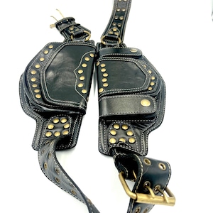 Plus Size Black Leather  Hip Belt sycamore  Style Fanny Pack  / Utility Belt