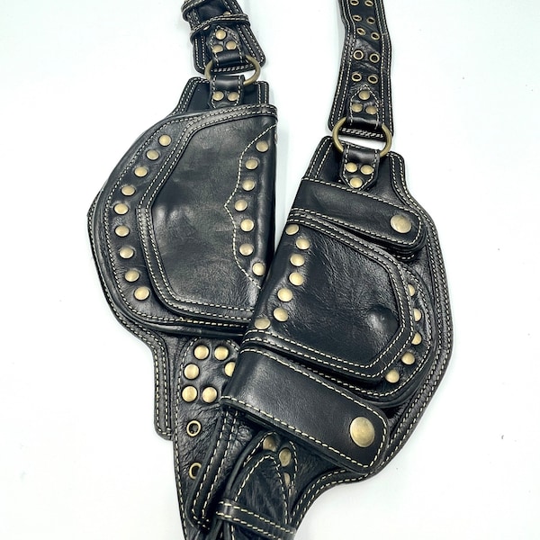 Black Soft Leather Fanny Pack / Hip Bag / Leather Beltbag