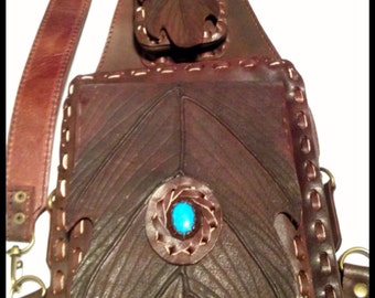 Big leaf shoulder backpack with turquoise stoned