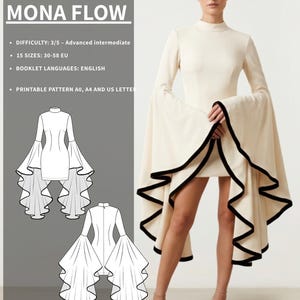 MONA FLOW Dress Sewing Pattern: Dramatic Flounce Sleeve Mini Dress (PDF Download)