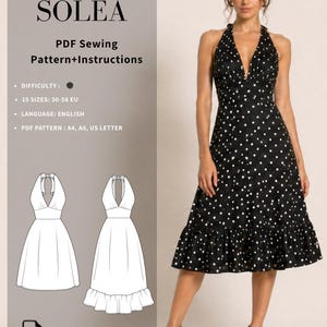 SOLEA Neckholder-Kleid, ausgestellter Rock, Schnittmuster (15 Größen) (PDF-Download)