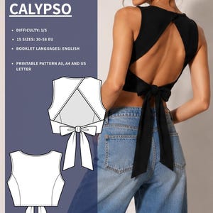 Calypso Top Schnittmuster, rückenfreies Crop Tie Top, Anfänger PDF (15 Größen)