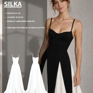 Patrón de costura en PDF para vestido SILKA - Descarga instantánea - 15 tallas