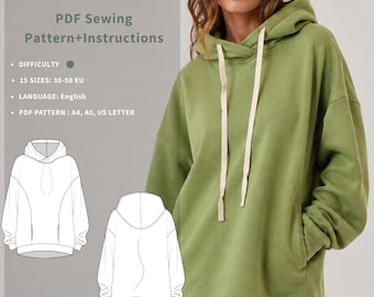 Women's Oversized Hoodie Sewing Pattern PDF | Beginner-Friendly Pullover | EU Sizes 30-58 | Digital Download