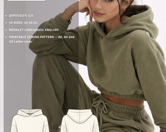 Patrón de costura para sudadera corta extragrande EBONY (descarga en PDF) – Ideal para principiantes