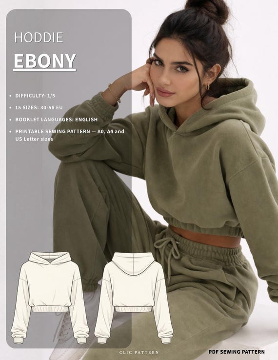 EBONY Cropped Oversized Hoodie Sewing Pattern (PDF Download) – Beginner Friendly