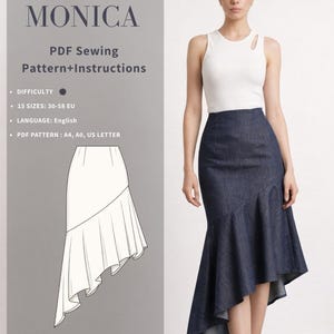Molde para saia Monica: Babado assimétrico (Download em PDF)
