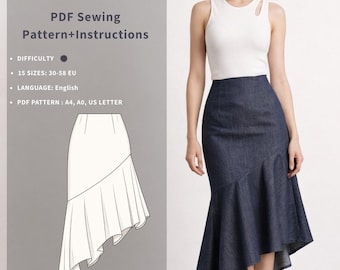 MONICA Skirt Sewing Pattern: Asymmetrical Ruffle (PDF Download)