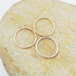 Set of Three Thin 24 Gauge Nose Rings in Argentium Silver, 14K Gold Fill and 14K Rose Gold Fill