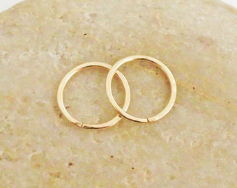 Hammered Gold Huggie Earrings, 14K Gold Filled 18 Gauge Mini Hoops