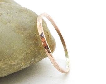 Rose Gold Thin Hammered Ring, 14K Rose Gold Fill Ring