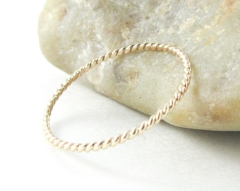 Skinny Gold Braided Wire Ring, 14K Gold Fill Stacking Ring