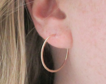 14K Gold Filled Hammered Hoop Earrings, 20 Gauge One Inch Hoops