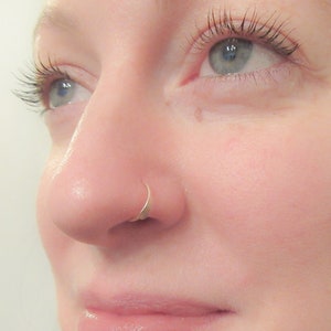 14K Rose Gold Fill Hammered Nose Hoop, 20 Gauge Pink Gold Nose Ring