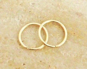 14K Gold Fill Hammered Mini Hoops, 20 Gauge Huggie Hoops