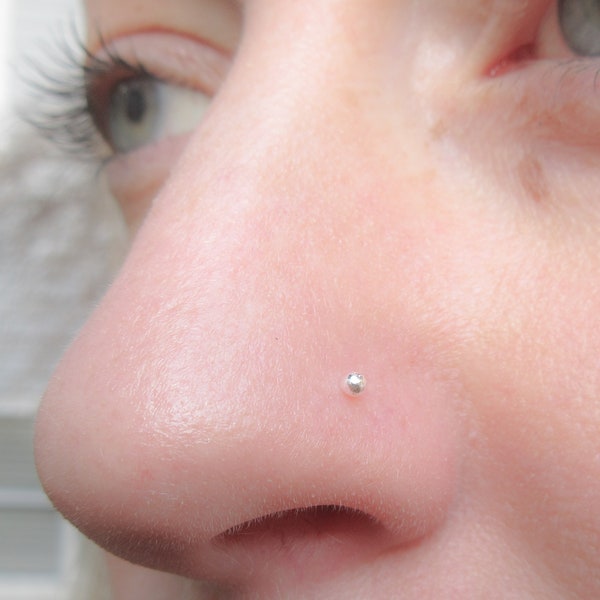 Pure Silver 24 Gauge Ball End Nose Stud, Thin and Delicate Nose Piercing