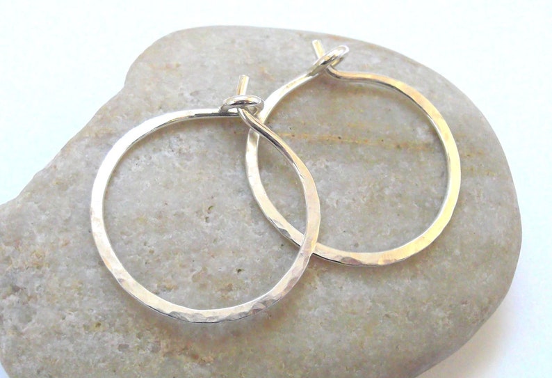 One Inch Sterling Silver Hammered Hoops Argentium Silver 18 - Etsy