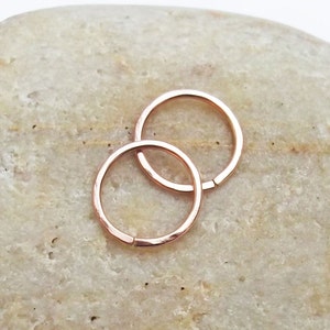 14K Rose Gold Fill Hammered Mini Hoops, 20 Gauge Pink Gold Huggie Hoops image 1