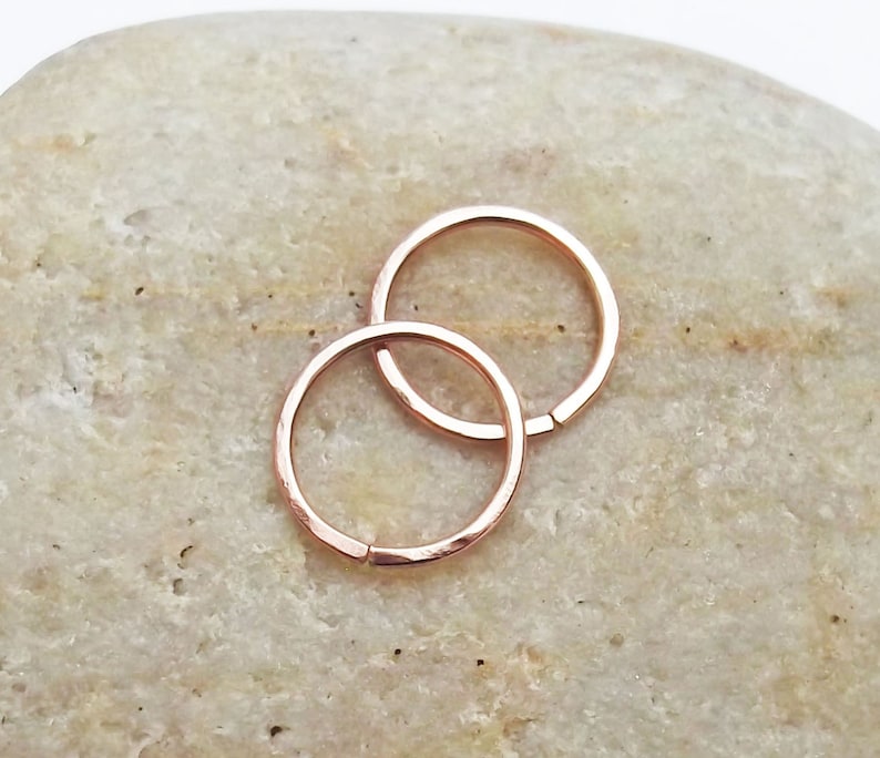 14K Rose Gold Fill Hammered Mini Hoops, 20 Gauge Pink Gold Huggie Hoops image 1