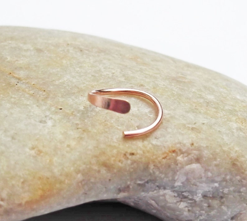 14K Rose Gold Filled Cartilage Hoop Earring, 20 Gauge Hammered End Hoop image 5