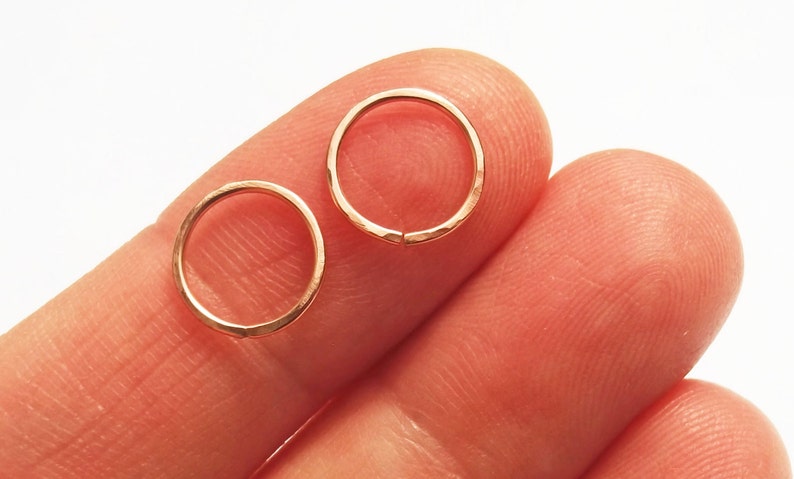 14K Rose Gold Fill Hammered Mini Hoops, 20 Gauge Pink Gold Huggie Hoops image 4