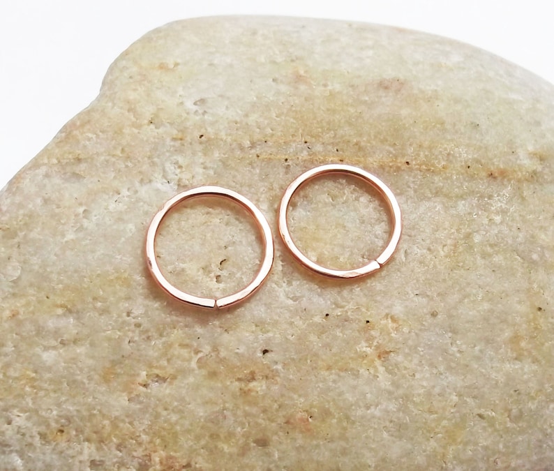 14K Rose Gold Fill Hammered Mini Hoops, 20 Gauge Pink Gold Huggie Hoops image 6