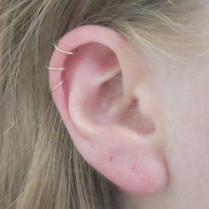 Set of Three Thin 14K Gold Fill Helix Piercing Hoops, 3 Gold Huggie Hoops