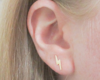 14K Gold Fill Lightning Bolt Stud Earrings, Small Gold Studs