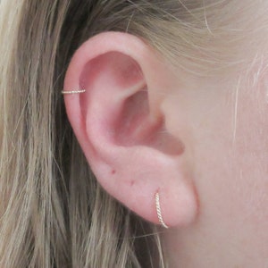 Créoles pour cartilage en fil tressé rempli d'or 14 carats, créoles hélicoïdales de calibre 18