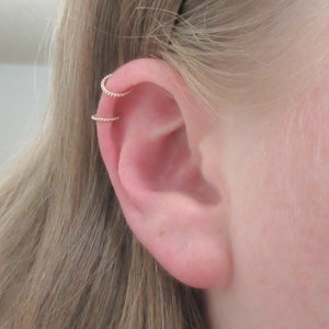 14K Rose Gold Fill Braided Wire Huggie Hoops, Rose Gold Helix Piercing