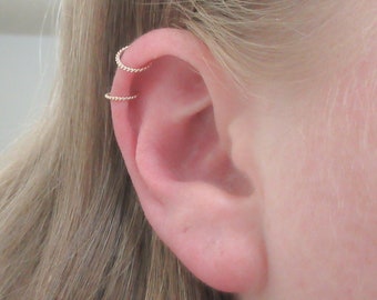 14K Rose Gold Fill Twist Wire Huggie Hoops, Rose Gold Helix Piercing