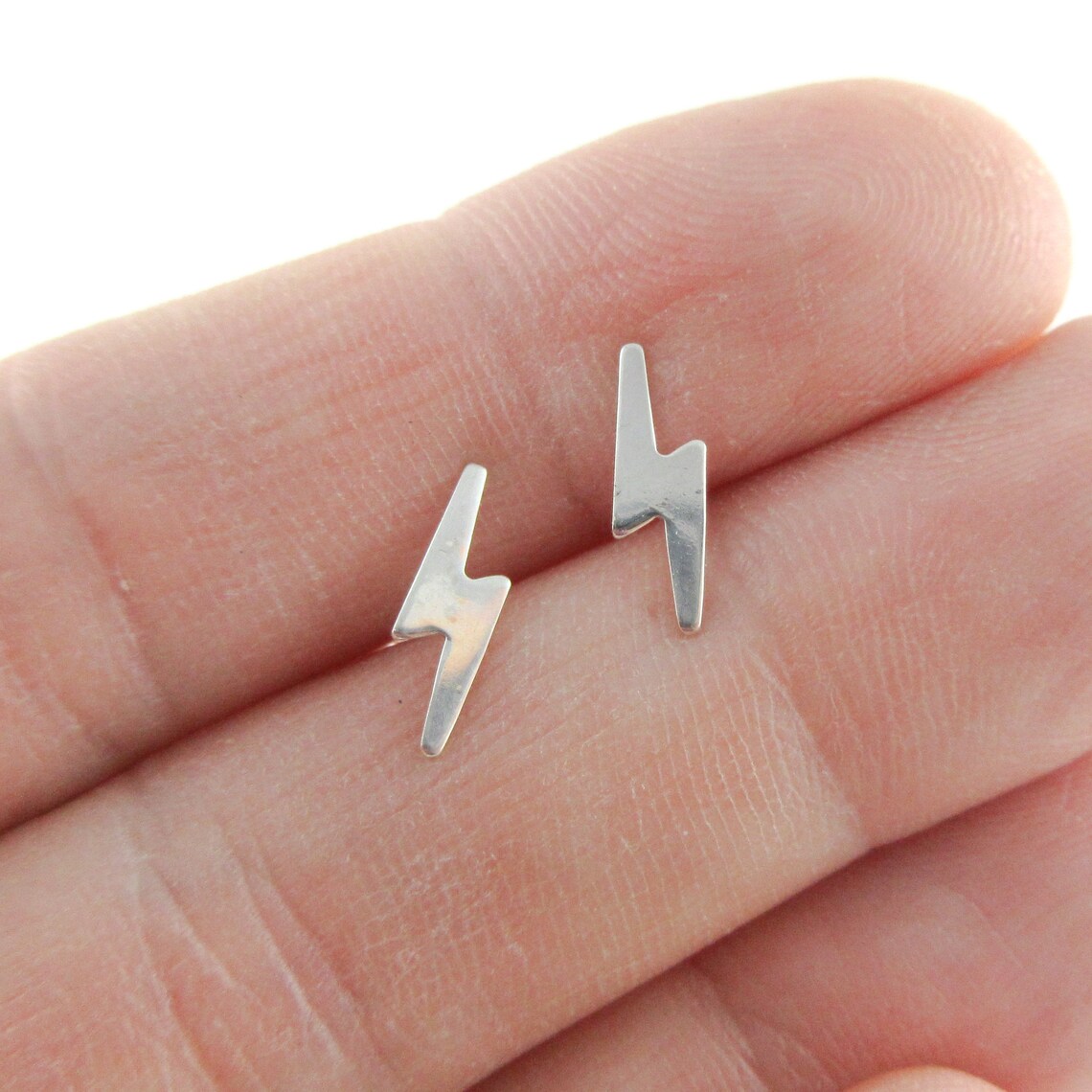 Sterling Silver Lightning Bolt Stud Earrings Small Silver Etsy