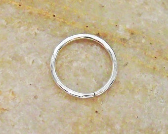 Sterling Silver Hammered Cartilage Hoop, Argentium Silver 18 Gauge Helix Piercing