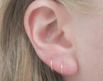 14K Gold Fill Huggie Hoop Earrings, 20 Gauge Helix Piercing Hoops