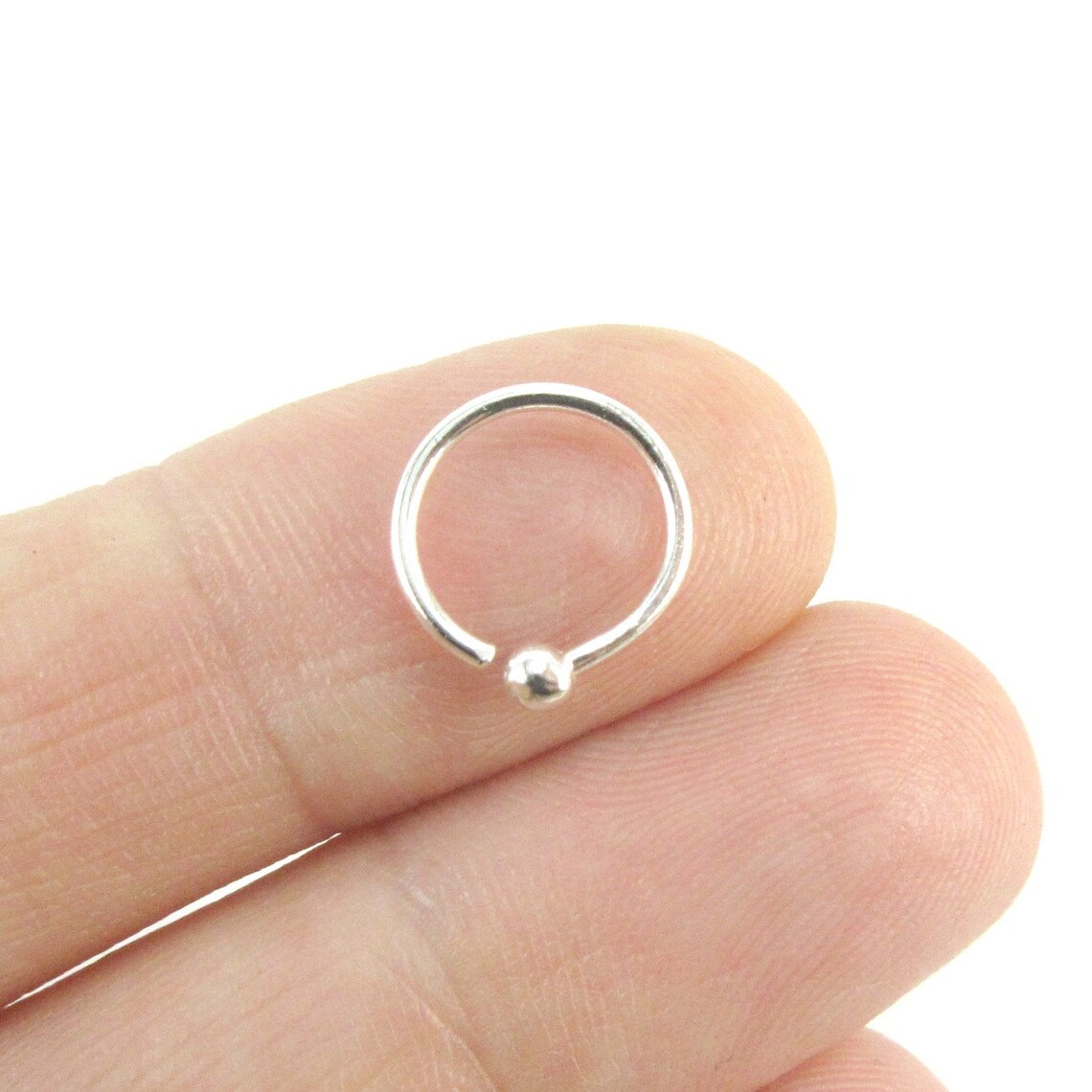 Ball End Pure Silver Nose Ring 18 Gauge Helix Piercing Hoop Etsy