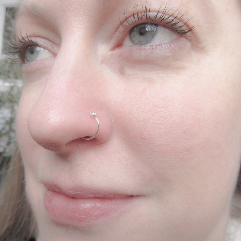 22 Gauge Silver Ball End Nose Ring Pure Silver Nose Hoop Etsy