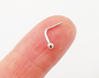 20 Gauge Ball End Nose Stud in Pure Silver, with an L Shaped Post