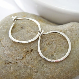 20 Gauge Sterling Silver Small Hoop Earrings, Hammered Argentium Silver Hoops image 3