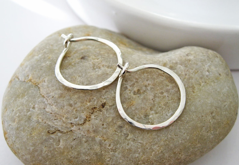 20 Gauge Sterling Silver Small Hoop Earrings, Hammered Argentium Silver Hoops image 3